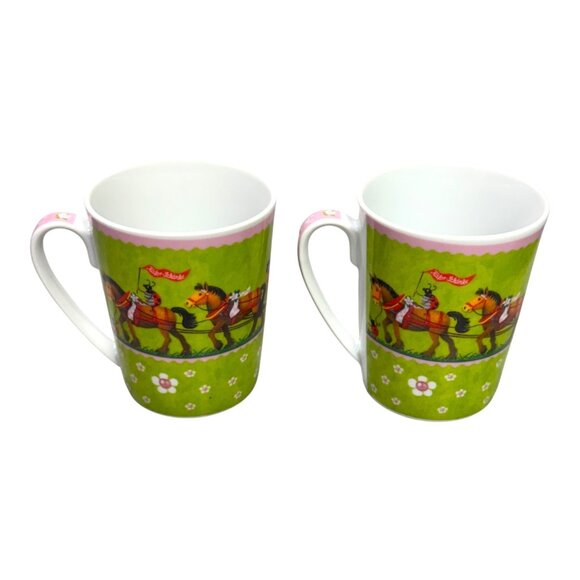2013 Käfer Oktoberfest Mug Set Of 2 4.5" Green Pink Design Ladybug Floral Horse - Picture 3 of 9